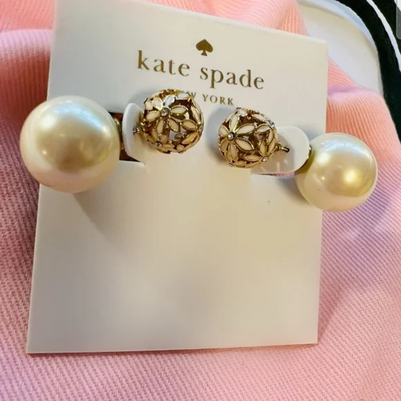 Kate Spade At First Blush Wallflower Studs Pearl back reversible earrings - Picture 3 of 5